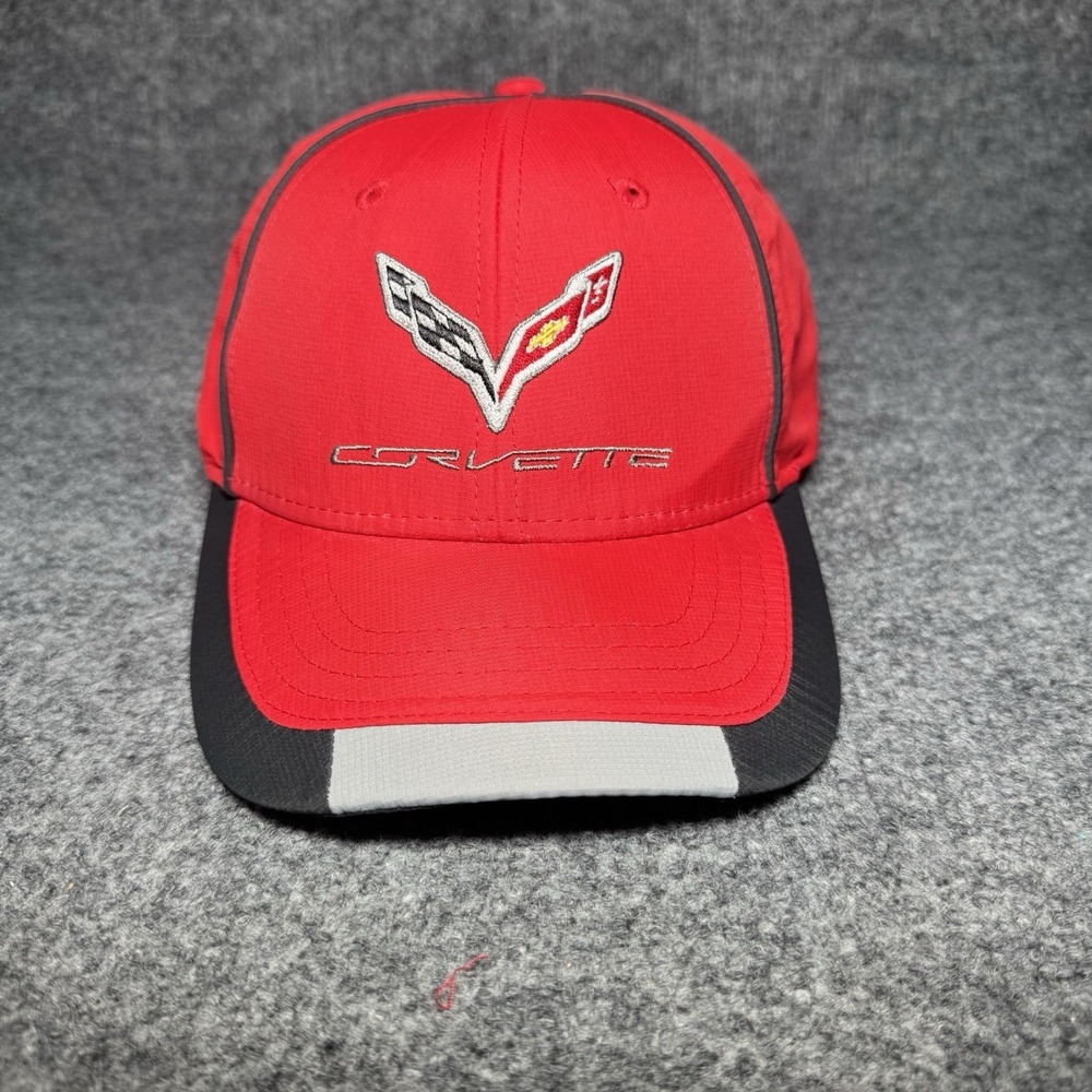 Corvette Red Black Hat Adjustable Cap Chevrolet Strapback Embroidered Norscot GM